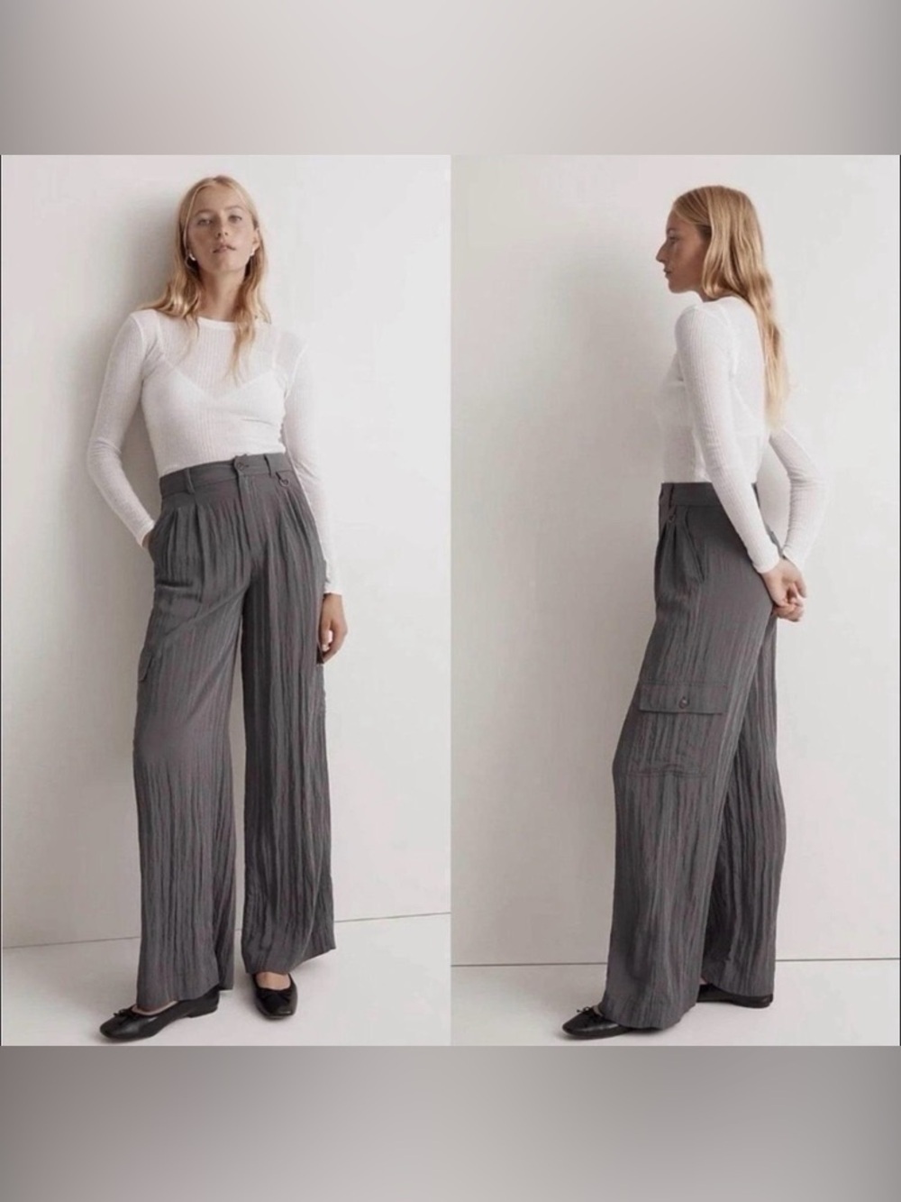 Madewell Harlow Wide-Leg Cargo Pants Gray Utility Chic 8